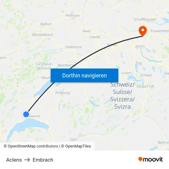 Aclens to Embrach map