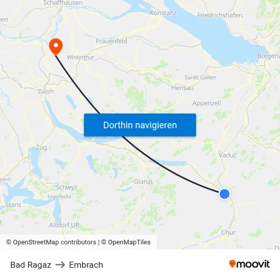 Bad Ragaz to Embrach map