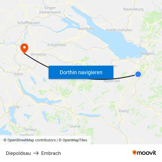 Diepoldsau to Embrach map