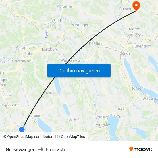 Grosswangen to Embrach map