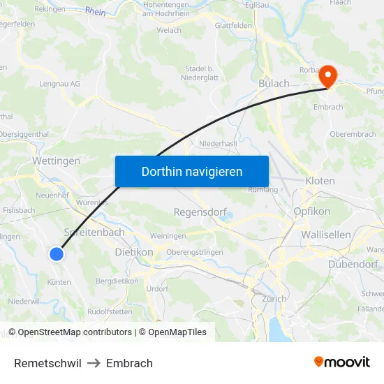Remetschwil to Embrach map