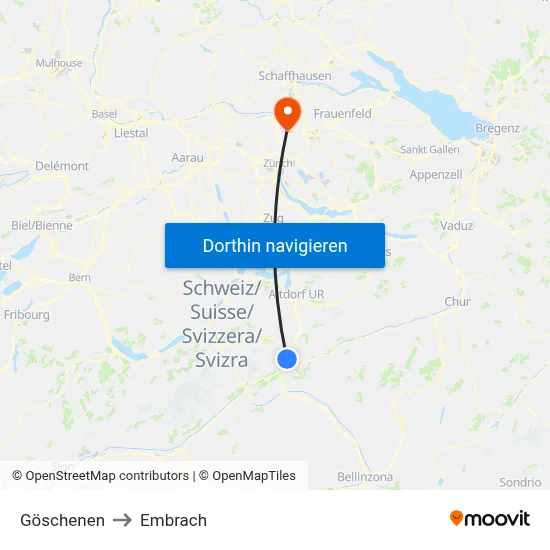 Göschenen to Embrach map