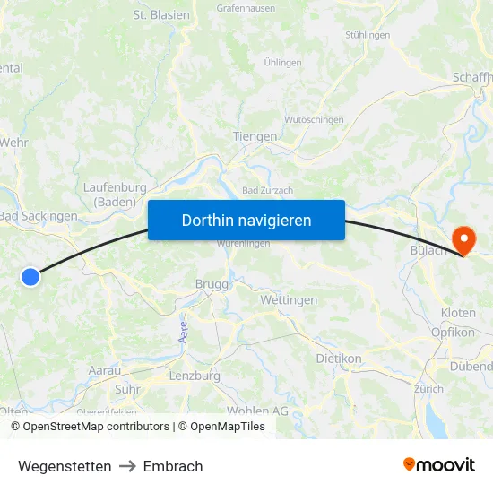 Wegenstetten to Embrach map