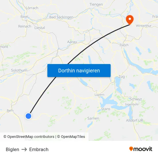 Biglen to Embrach map