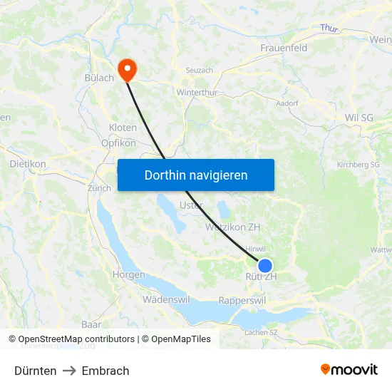 Dürnten to Embrach map