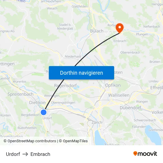 Urdorf to Embrach map