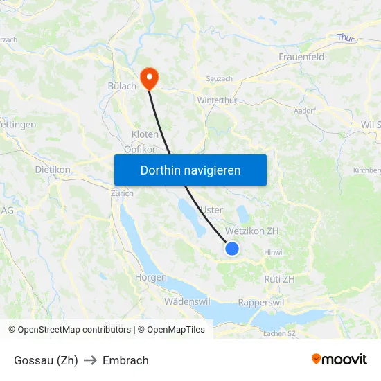 Gossau (Zh) to Embrach map