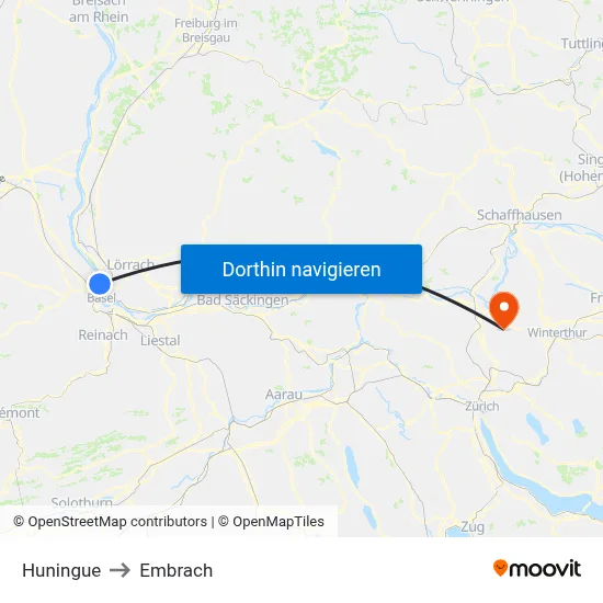 Huningue to Embrach map
