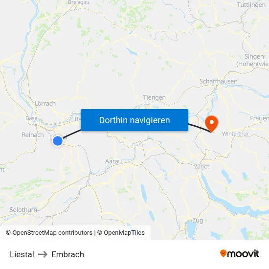 Liestal to Embrach map