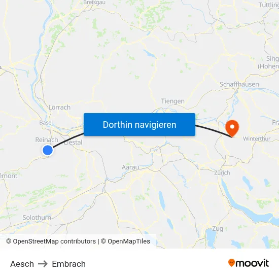 Aesch to Embrach map