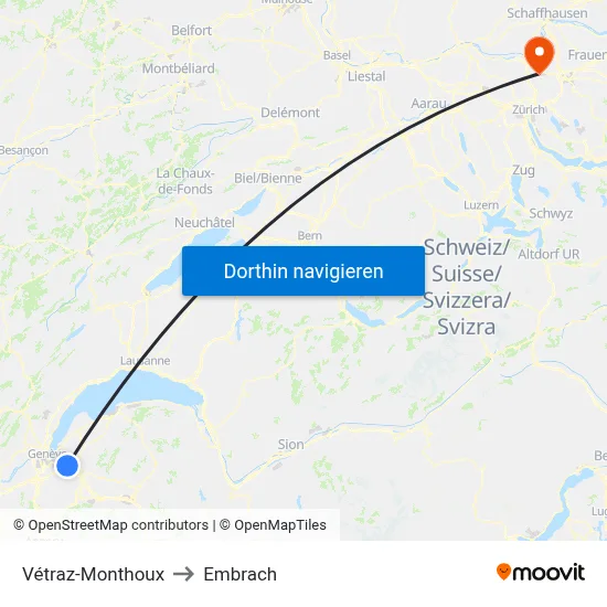 Vétraz-Monthoux to Embrach map