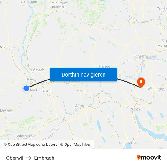 Oberwil to Embrach map