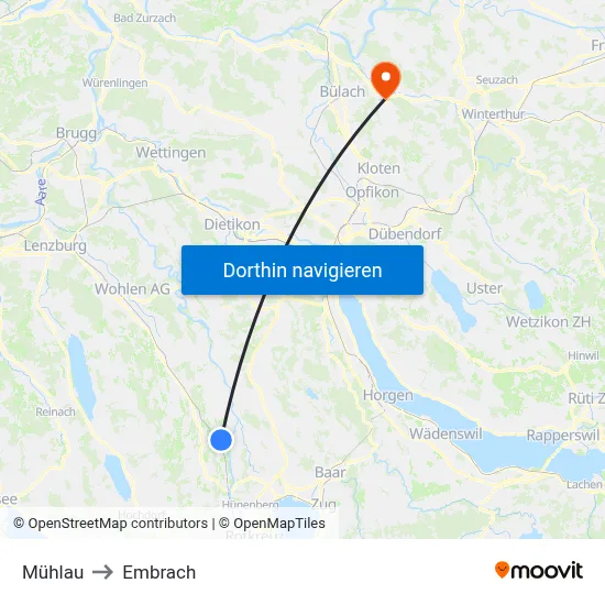 Mühlau to Embrach map