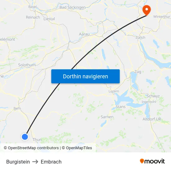 Burgistein to Embrach map