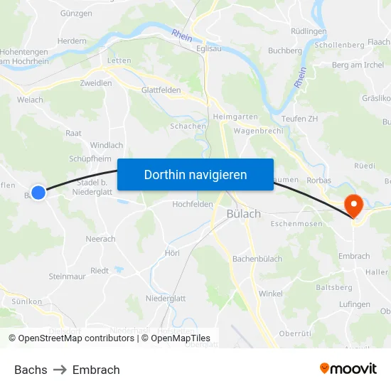 Bachs to Embrach map