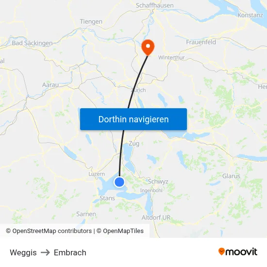 Weggis to Embrach map