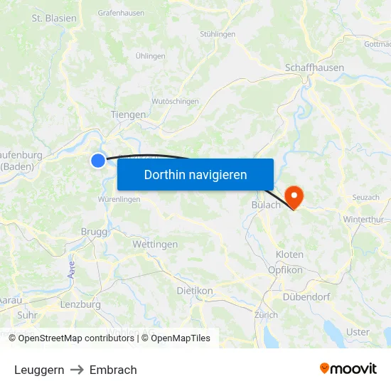Leuggern to Embrach map