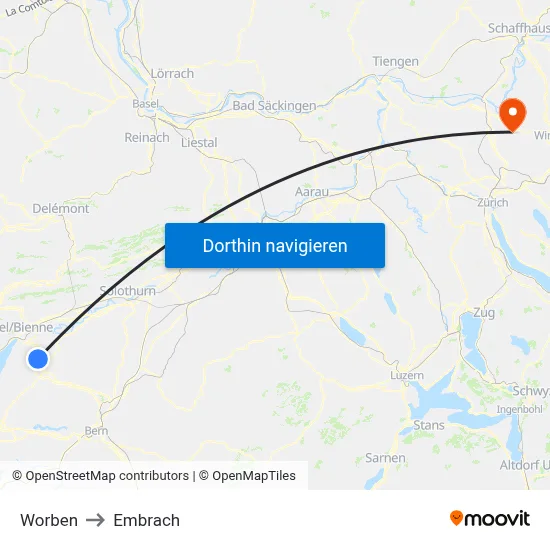 Worben to Embrach map
