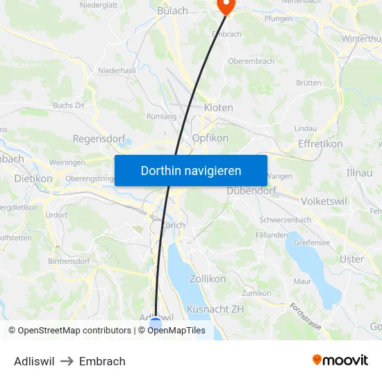 Adliswil to Embrach map