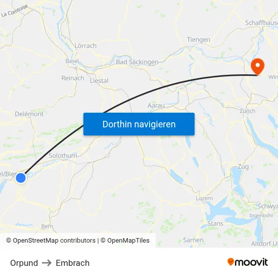 Orpund to Embrach map