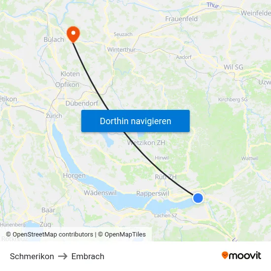 Schmerikon to Embrach map