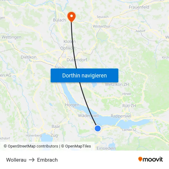 Wollerau to Embrach map