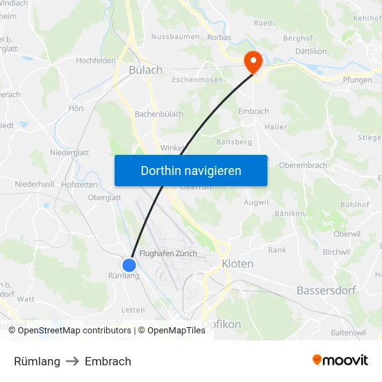 Rümlang to Embrach map