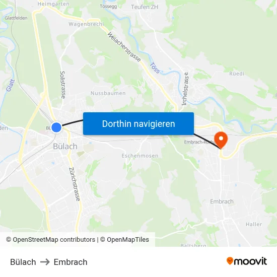 Bülach to Embrach map