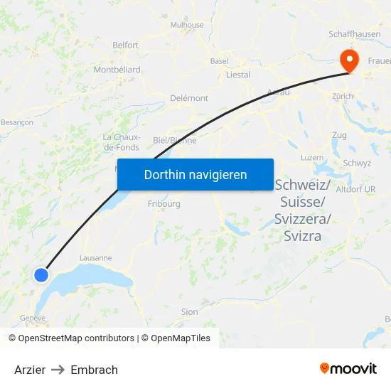 Arzier to Embrach map