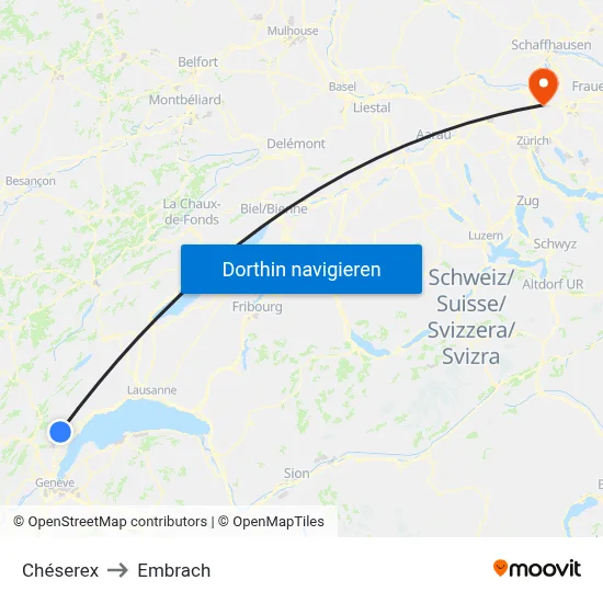 Chéserex to Embrach map