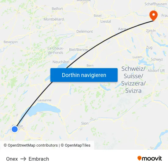 Onex to Embrach map