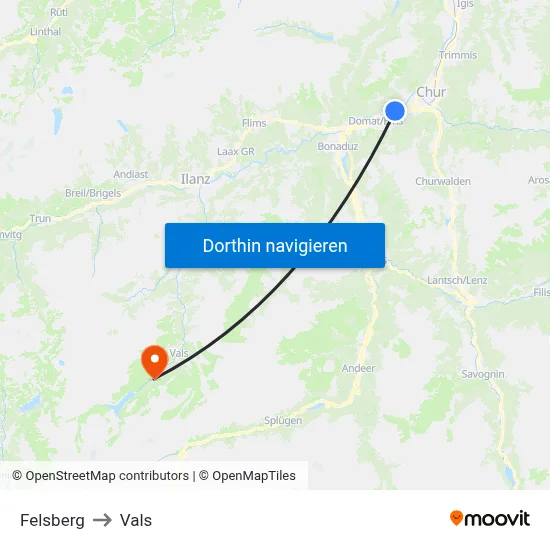 Felsberg to Vals map