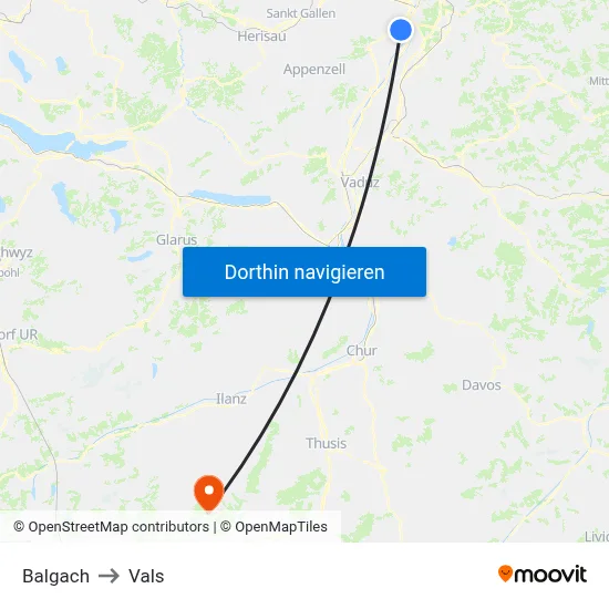Balgach to Vals map