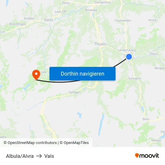 Albula/Alvra to Vals map