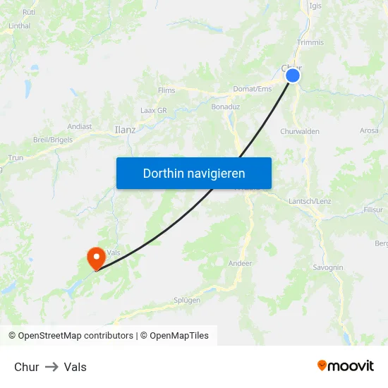 Chur to Vals map