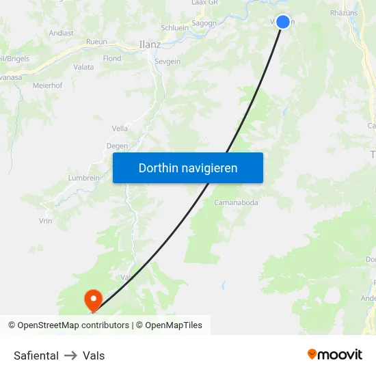 Safiental to Vals map