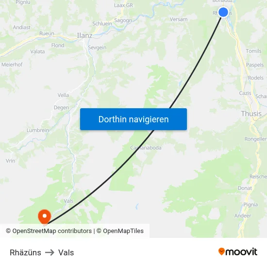 Rhäzüns to Vals map