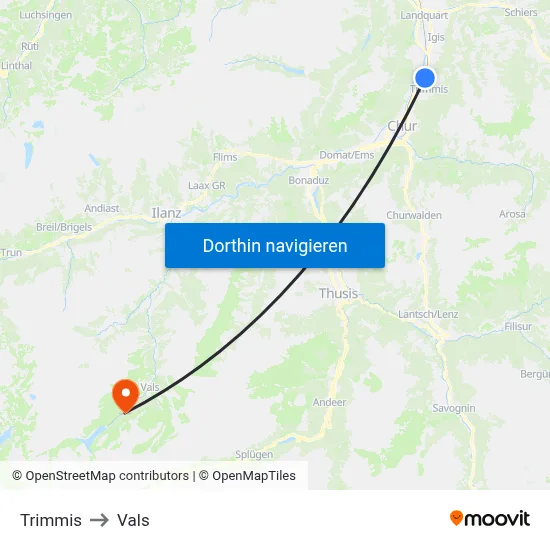 Trimmis to Vals map