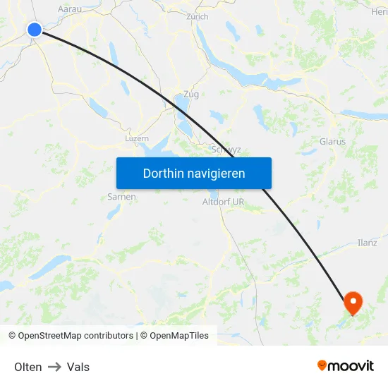 Olten to Vals map