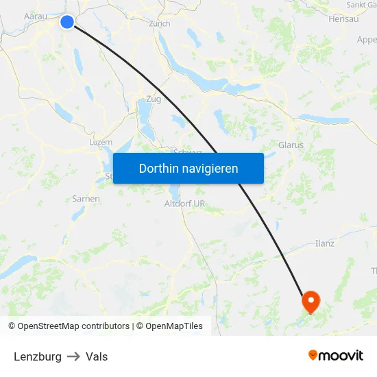 Lenzburg to Vals map