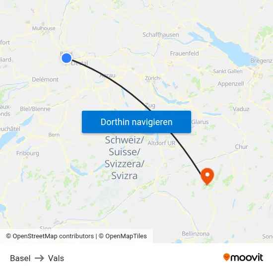 Basel to Vals map