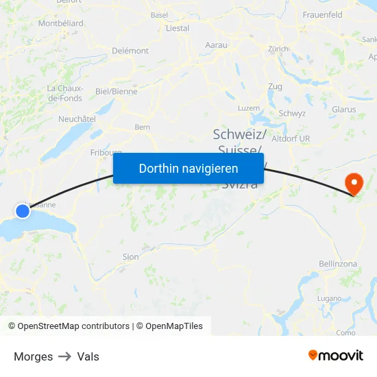 Morges to Vals map