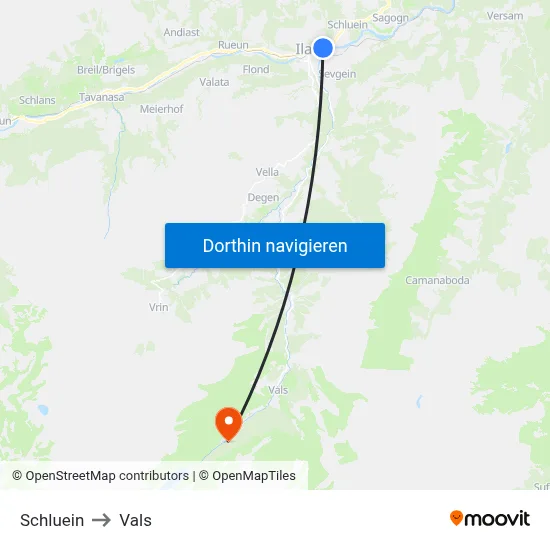 Schluein to Vals map