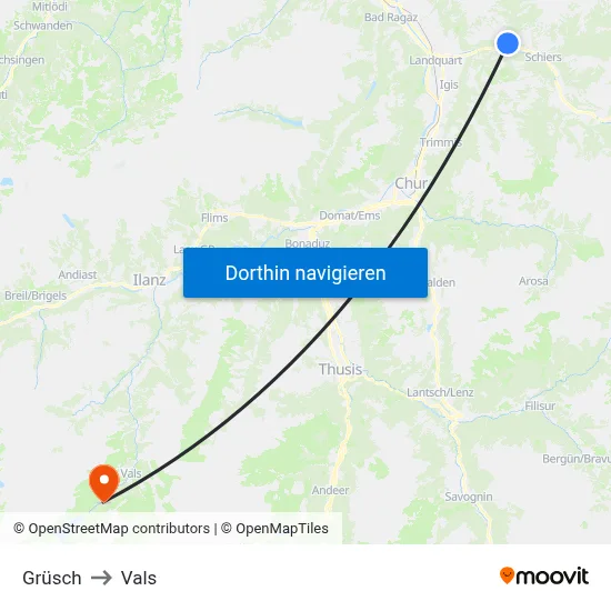 Grüsch to Vals map