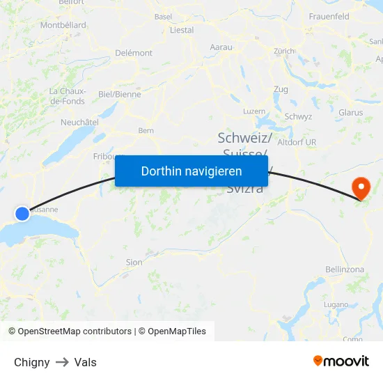 Chigny to Vals map