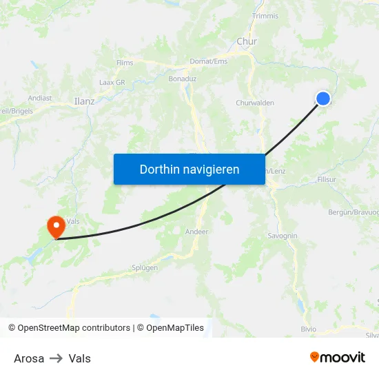 Arosa to Vals map