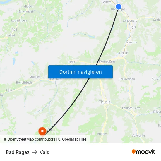 Bad Ragaz to Vals map
