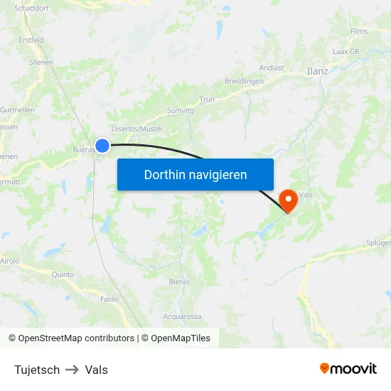 Tujetsch to Vals map