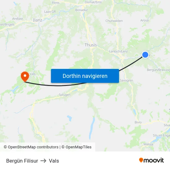 Bergün Filisur to Vals map