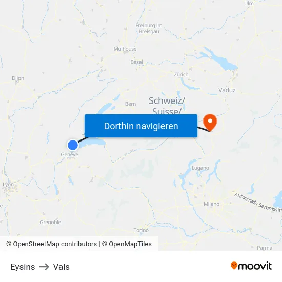 Eysins to Vals map